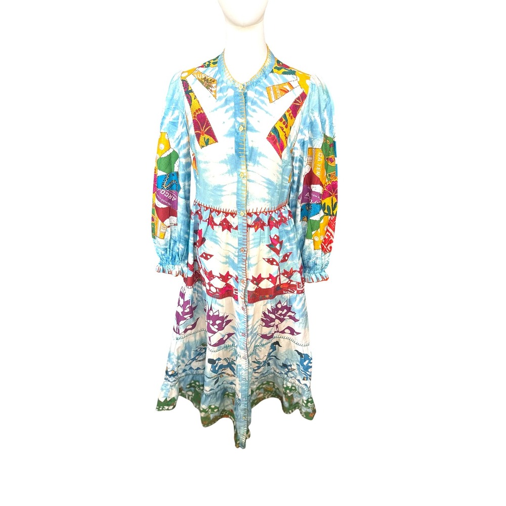 Farm Rio‎ Tie Dye Rainbow Patchwork Maxi Dress S Blue Multi NEW 297352 - Picture 4 of 15